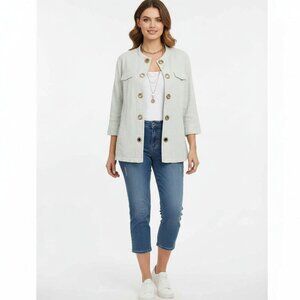 AMX 2X Jacket: Green/White Stripe Grommets Details Cotton Blend Y2K/Boho Vibe